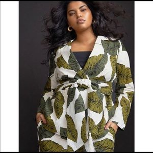 Leaf Print Linen Blazer